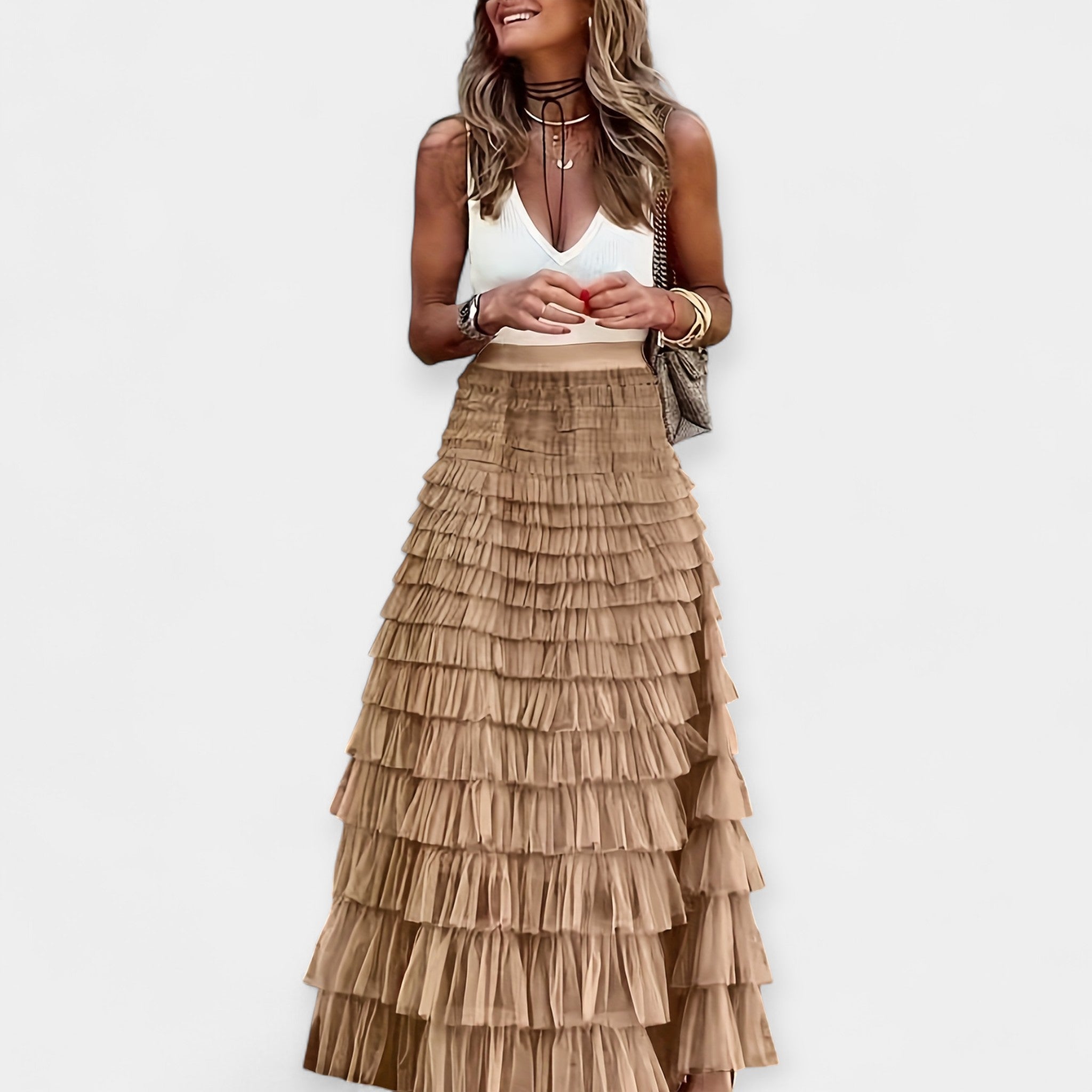 Boho suknja sa satenskim detaljima